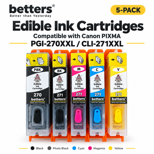 Betters® Edible Ink Cartridges for Canon PGI-270XXL CLI-271XXL – Food-Safe Cake & Cookie, cupcake Ink