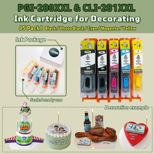 Canon edible ink bundle 5 pack PGI 280XXL CLI 281XXL cartridges for edible cake photo printing