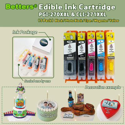 Betters® Edible Ink Cartridges for Canon PGI-270XXL CLI-271XXL – Food-Safe Cake & Cookie, cupcake Ink
