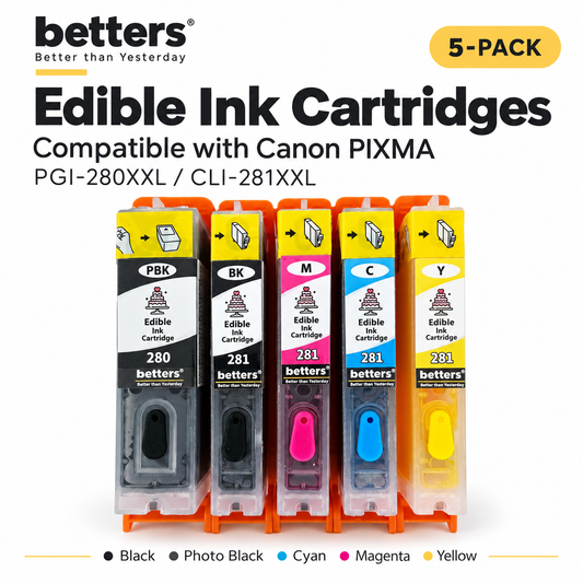 Edible Ink Cartridges for Canon PGI 280 CLI 281 – Food-Safe Cake & Cookie, cupcake Ink