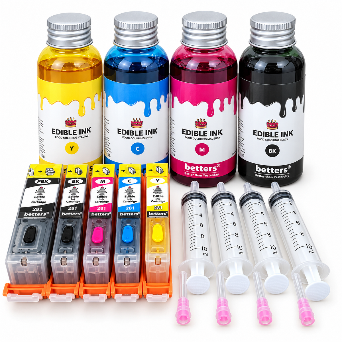Canon Edible Ink Bundle – 4 Bottles + PGI-280 & CLI-281 Cartridges for Canon Edible Printer