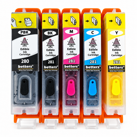 Edible Ink Cartridges for Canon PGI 280 CLI 281 – Food-Safe Cake & Cookie, cupcake Ink