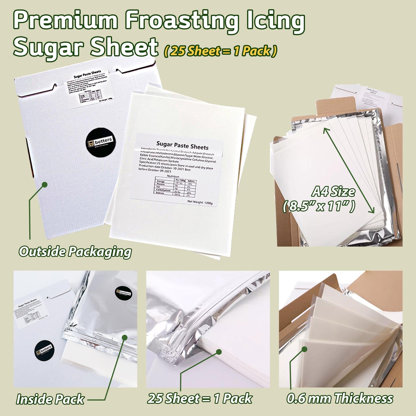 Betters Premium Frosting icing sugar sheet, 25 counts