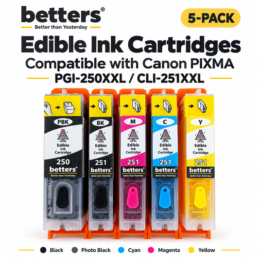 Betters® Edible Ink Cartridges for Canon PGI-250XXL CLI-251XXL – Food-Safe Cake & Cookie, cupcake Ink