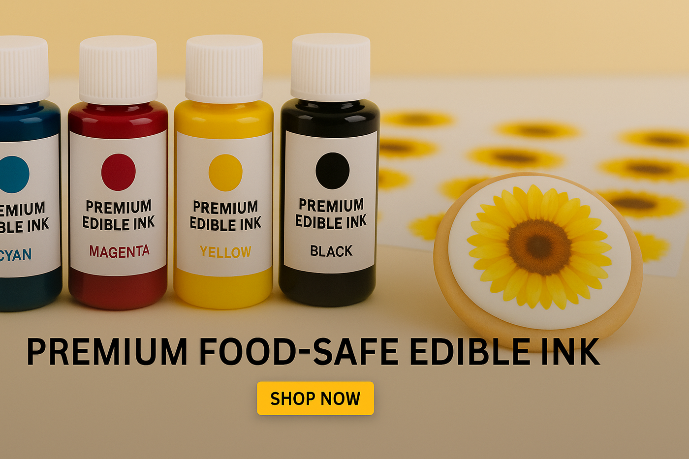 Bottles of premium food-safe edible ink