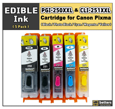 Betters® Edible Ink Cartridges for Canon PGI-250XXL CLI-251XXL – Food-Safe Cake & Cookie, cupcake Ink