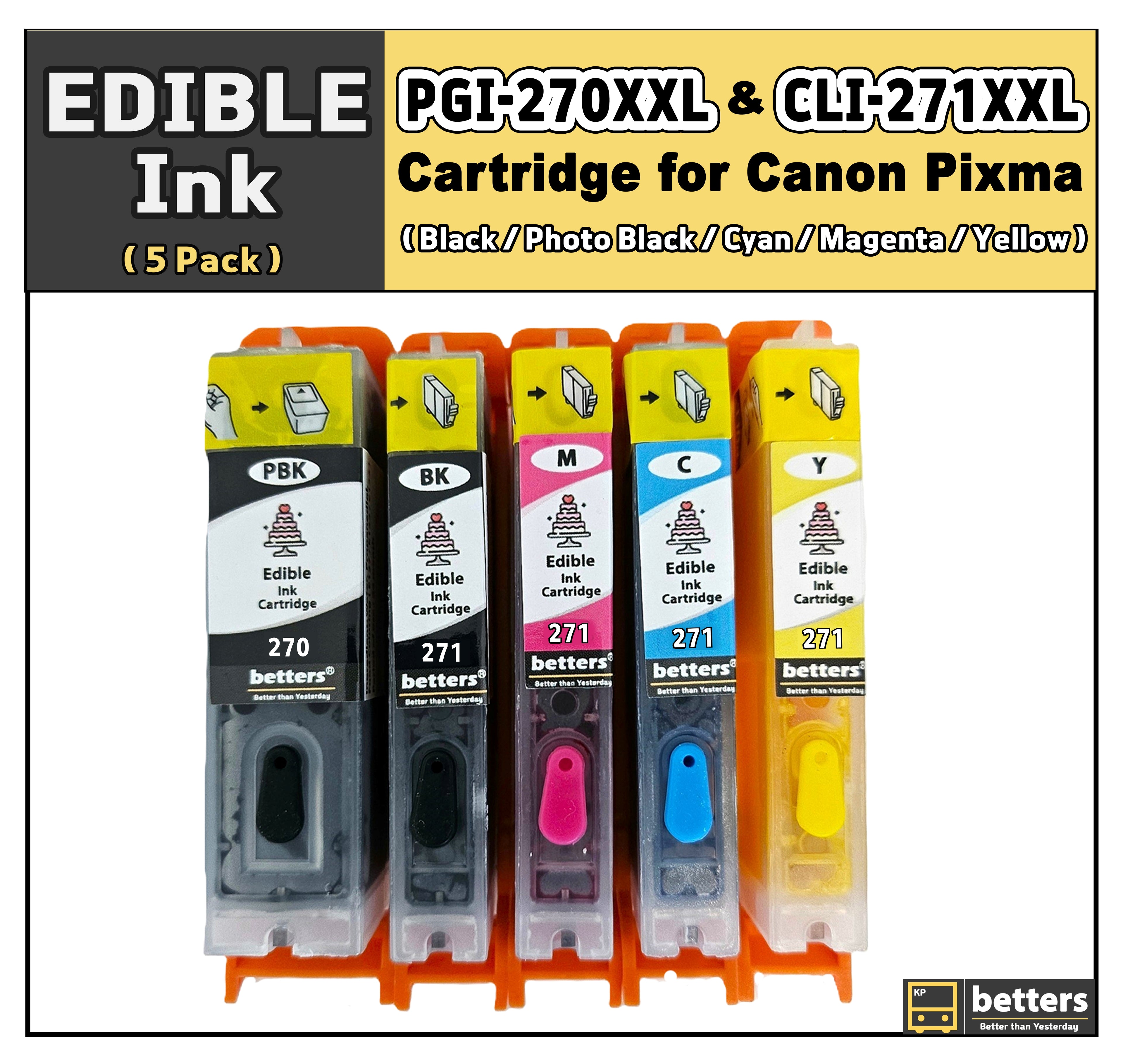 Betters® Edible Ink Cartridges for Canon PGI-270XXL CLI-271XXL – Food-Safe Cake & Cookie, cupcake Ink