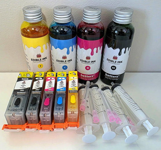 Canon edible ink bundle Betters Shop four CMYK edible ink bottles refill cartridges and syringes