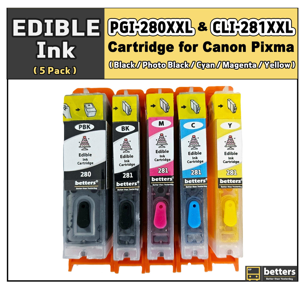 Betters edible ink 280 2840Canon Pixma cartridge set five PGI 280XXL CLI 281XXL cartridges with food-safe ink for cake decorating