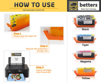Betters shop packaging display showing printer ink cartridges and instructions with food-safe ink for cake decorating