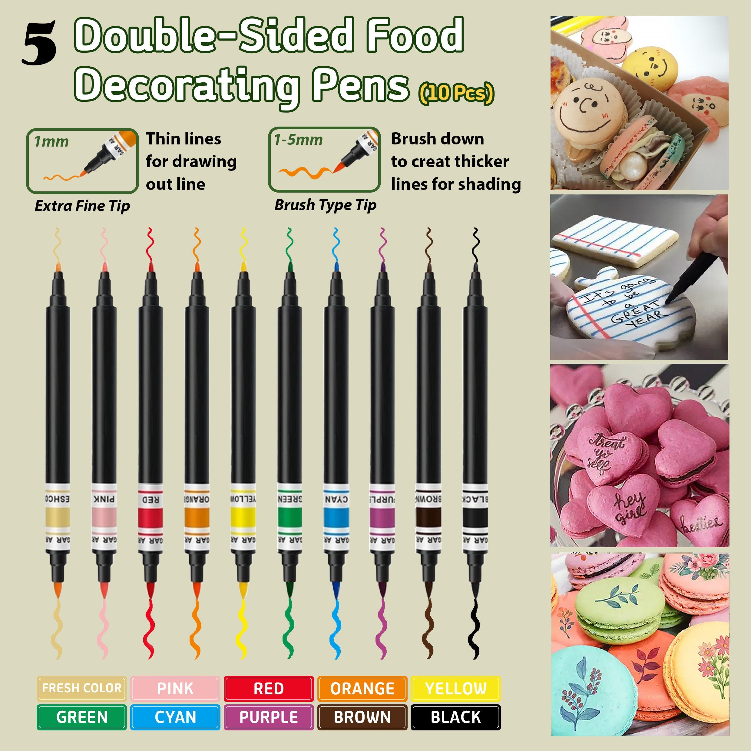 betters double-sided food safe pens, 10 counts from edible printer bundle