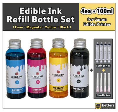 betters edible ink refill bottle set, 4ea * 100ml for canon edible printer