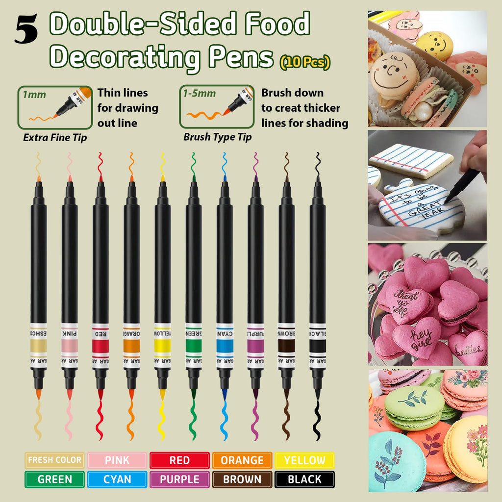double-sided food decorating pens, 10 markers