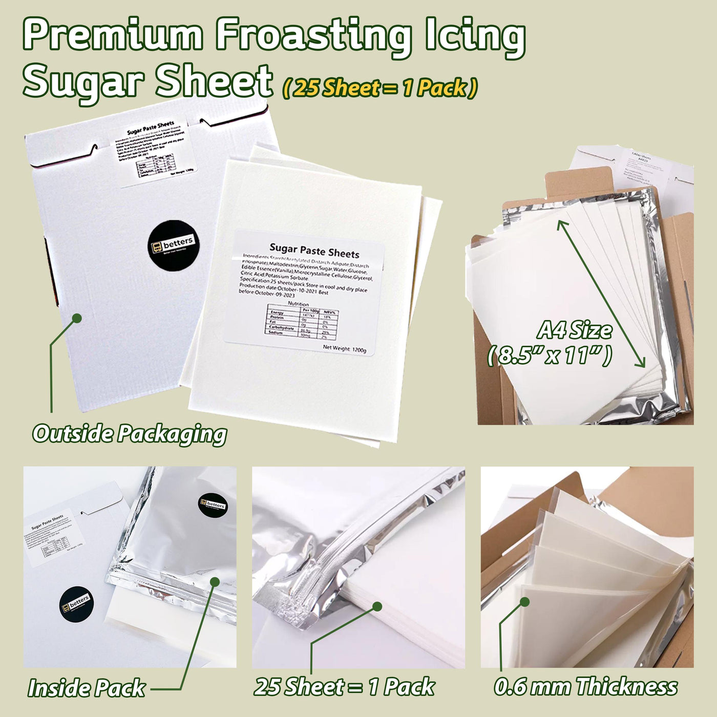Edible Premium Sugar Frosting Sheets 25 Pack A4 Size 8.5x11 Icing Sheets for Edible Printers Edible Paper for Cakes Cookies Cupcakes Toppers